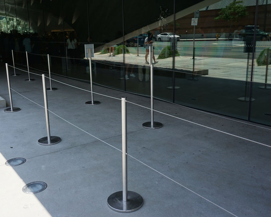 "Q-Cord" Museum Stanchion with Retractable 7' Cord, Stainless Steel, 39" H - BarrierHQ.com
