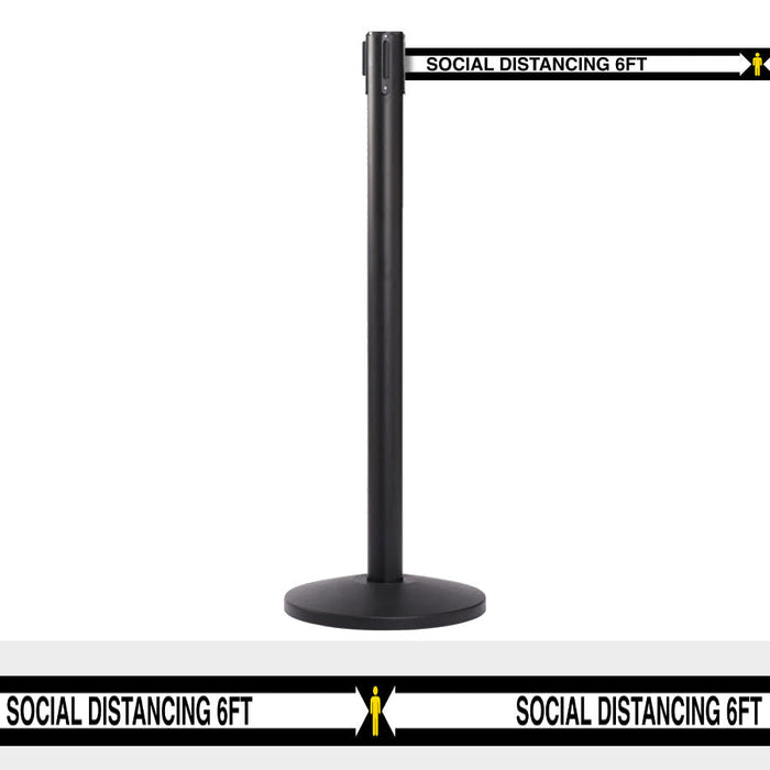 Crowd Control Stanchion 13' ft. Retractable Belt “Social Distancing” (COVID-19) QU900SDS - BarrierHQ.com