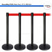 Kit: 4 QueueWay-PLUS Stantions, Black Post, 10' ft. Red Belt - BarrierHQ.com
