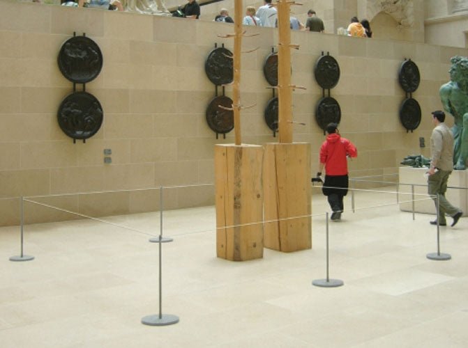 Museum & Art Gallery Stanchion, 16" Tall, Black Powder Coat "Q-Cord" - BarrierHQ.com