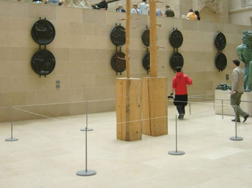 Museum & Art Gallery Stanchion, 16" Tall, Grey Powder Coat "Q-Cord" - BarrierHQ.com