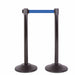 Premium Retractable Belt Stanchion - Black steel post with 15lb base & 7.5' blue belt (2 pack) - BarrierHQ.com