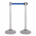Premium Retractable Belt Stanchion - Silver powder coated steel post with 15lb base & 7.5' blue belt (2 pack) - BarrierHQ.com