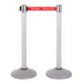 Premium Retractable Belt Stanchion - Silver powder coated steel post with 15lb base & 7.5' "Danger - Keep Out" belt (2 pack)