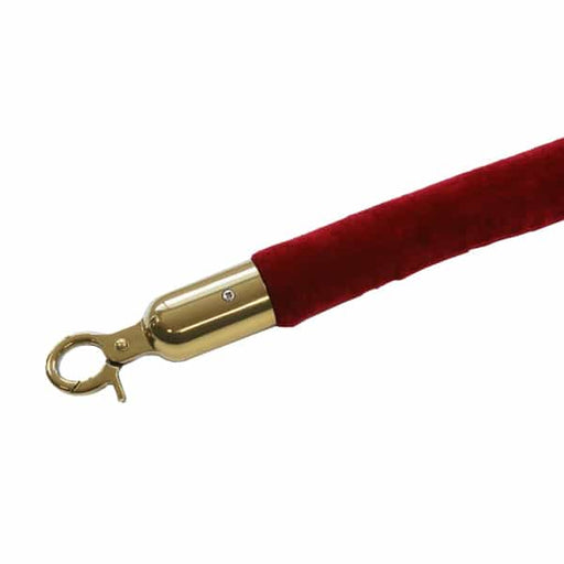 QueueWay Red Velour Rope, 6' ft., Polished Brass Ends - BarrierHQ.com