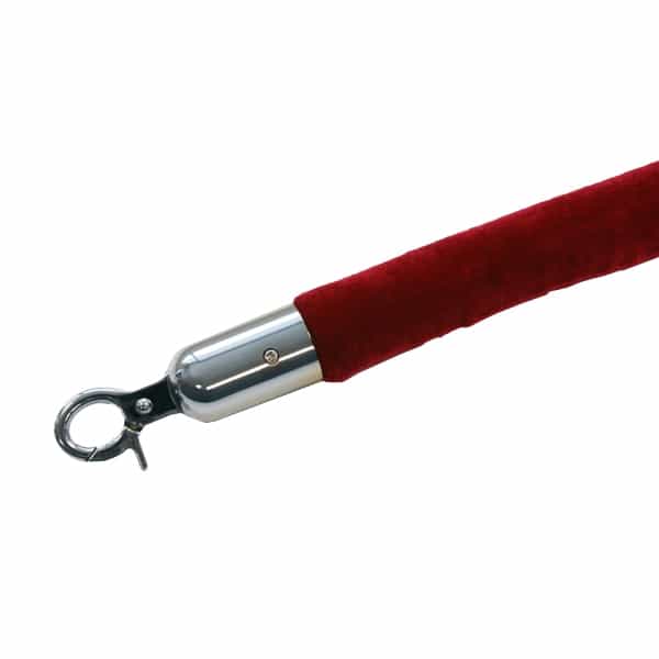 QueueWay Red Velour Rope, 6' ft., Polished Chrome Ends - BarrierHQ.com