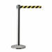 QueueWay Retractable Belt Stanchion, Polished Stainless Post, BLACK/YELLOW 7.5' ft. Belt - BarrierHQ.com