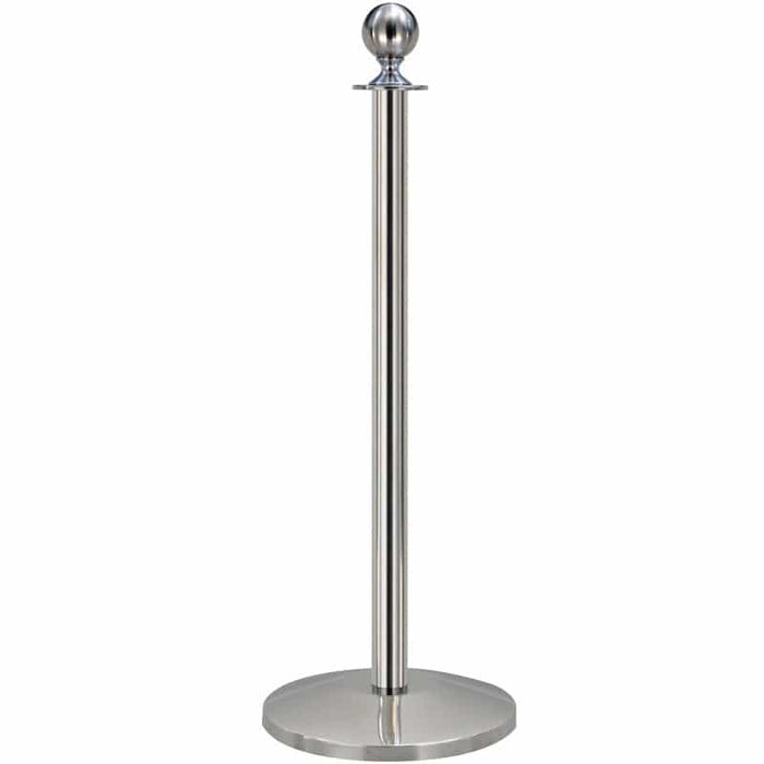QueueWay Sphere Rope Stanchion, Satin Stainless - BarrierHQ.com