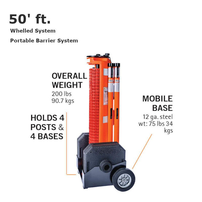 RapidRoll - Outdoor Portable Barrier System - 50' Wheeled System - BarrierHQ.com