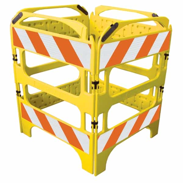 Safegate Manhole Guard Single Section with High Intensity Prismatic grade striped sheeting - BarrierHQ.com