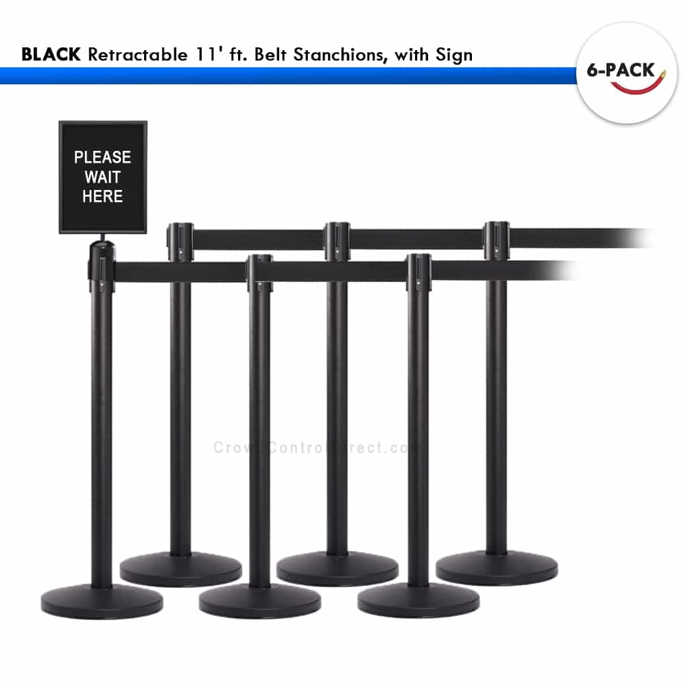 SET: 6 Retractable 11' ft. Belt Stanchions