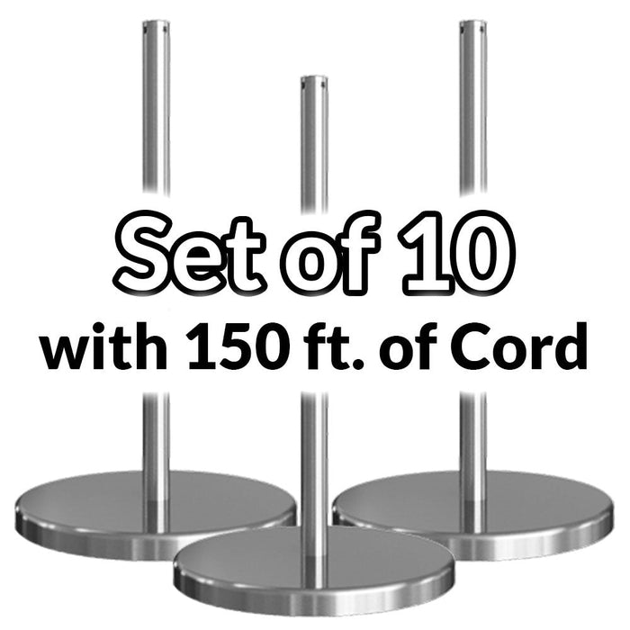Set of 10 - Museum & Art Gallery Stanchion, 16" Tall, Stainless Steel "Q-Cord" - BarrierHQ.com