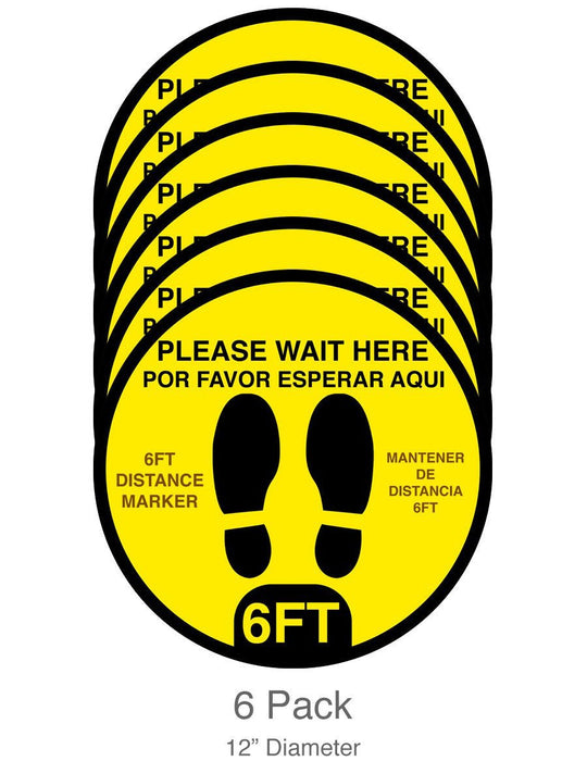 Social Distancing 12" Bilingual Floor Decals for Waiting Lines (6-pack) - BarrierHQ.com