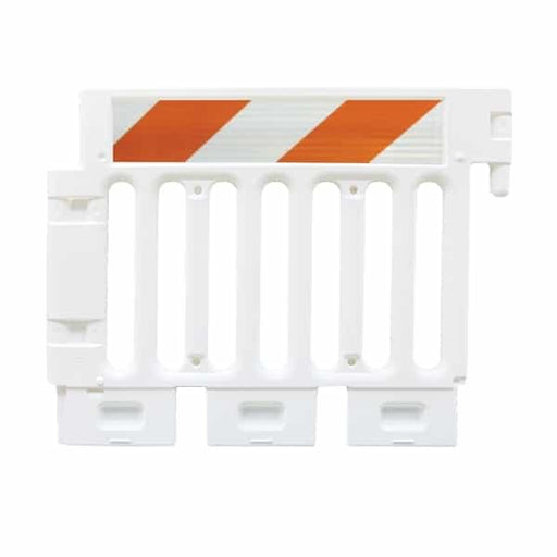 Strongwall ADA White Pedestrian Barricade with engineer grade striped sheeting on one side - Top Only, - BarrierHQ.com