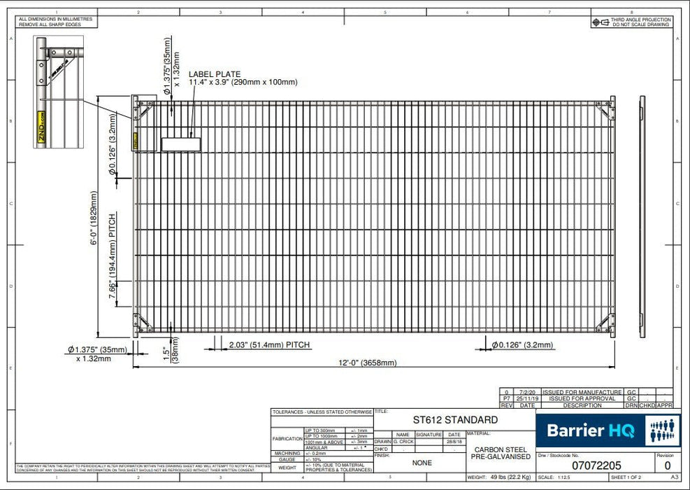 Temporary Construction Fence (6' X 12' ft.) Galvanized Steel, Welded Wire Mesh - BarrierHQ.com