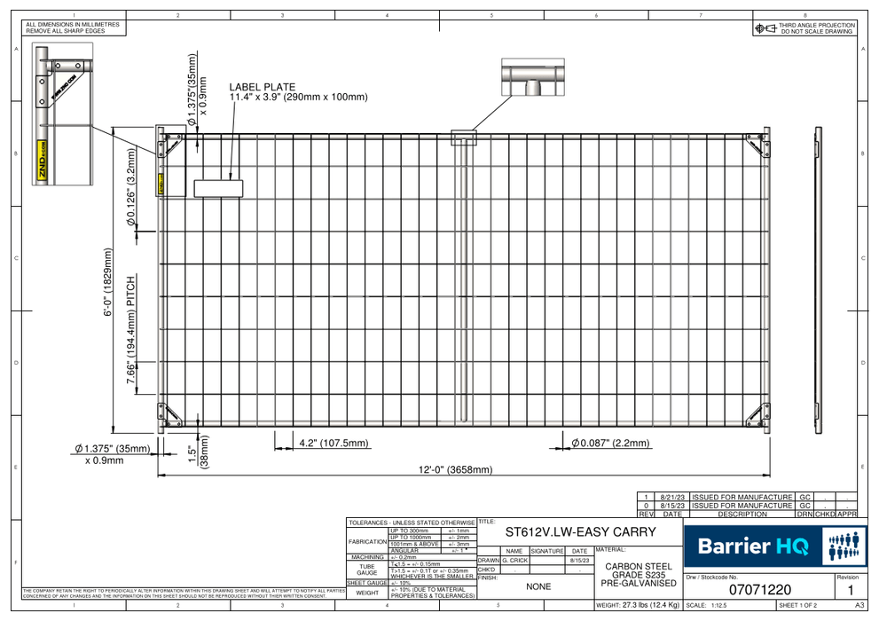 Temporary Construction Fence 6'x12' Lightweight Panel, Easy Cary Mesh, 28 Lbs - BarrierHQ.com