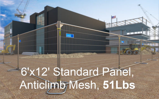 Temporary Construction Fence 6'x12' Standard Panel, Anticlimb Mesh, 51 Lbs - BarrierHQ.com