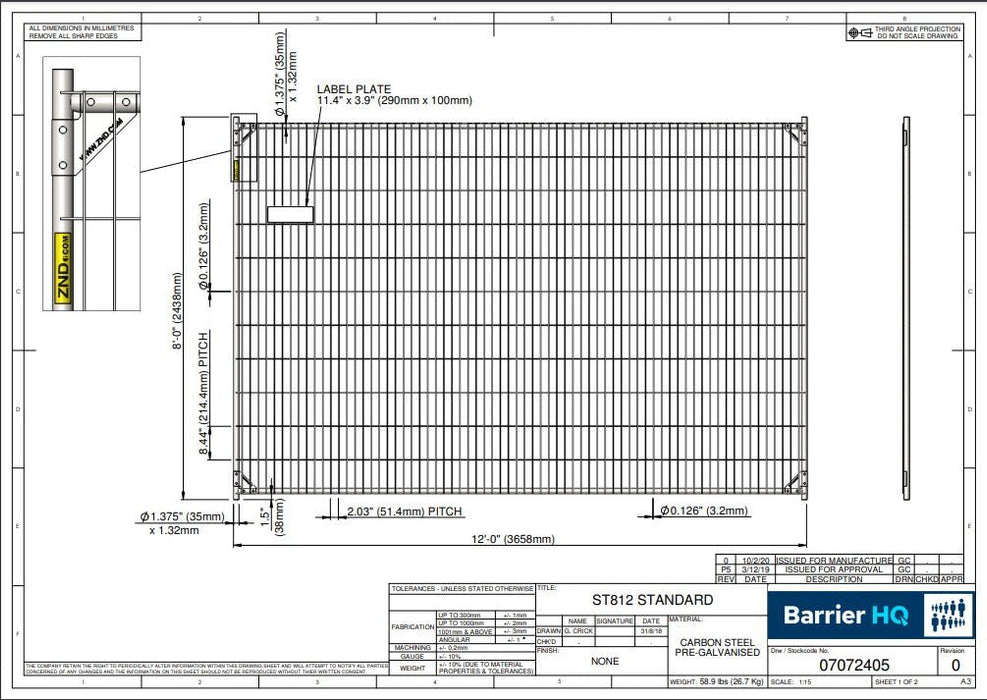 Temporary Construction Fence (8' X 12' ft.) Galvanized Steel, Welded Wire Mesh - BarrierHQ.com