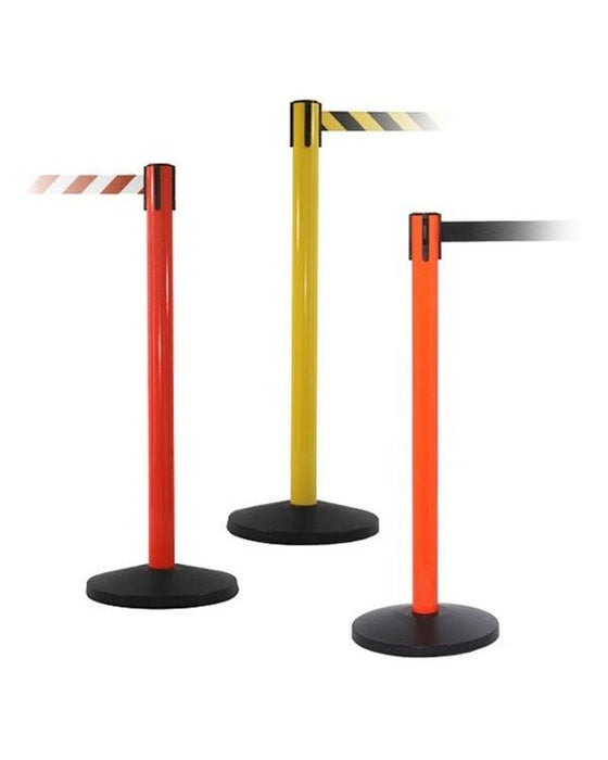 Yellow, Red & Orange Barrier with 11' Retractable Belt - QU900 - BarrierHQ.com